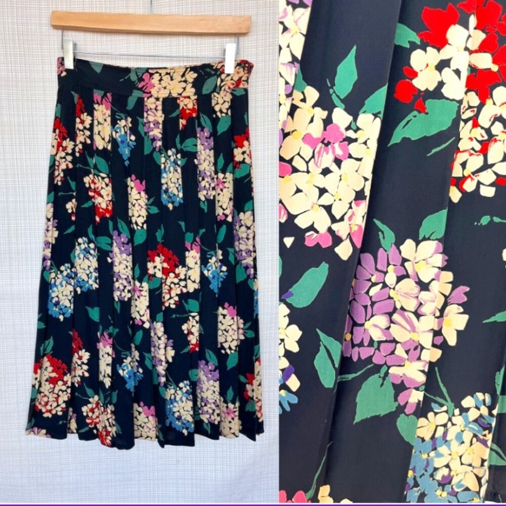 VINTAGE Rare! Emanuel Ungaro Floral Midi Skirt Silk Skirt Flowy Floral Pβ¦